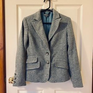ANN TAYLOR British Tweed Wool Blue Blazer …